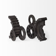 Set of Two Matte Black Industrial Cog Bookends