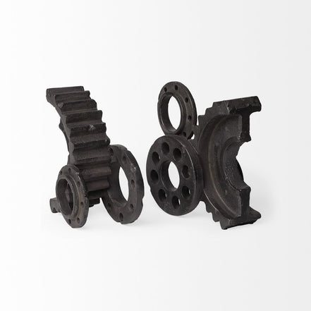 Set of Two Matte Black Industrial Cog Bookends