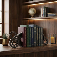 Gear Art Sculpture - Set of Two Black Cog Bookends