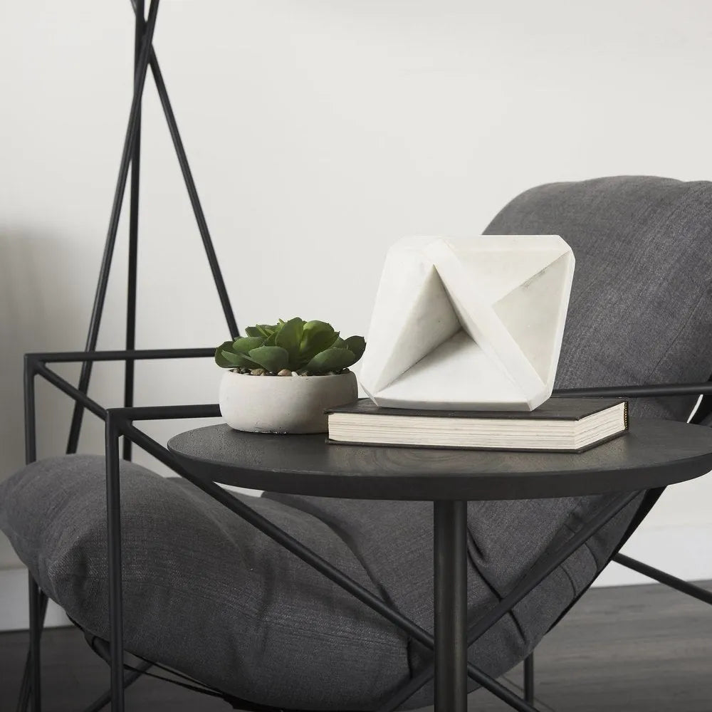 Geometric Square Sculpture - White Marble Geometric Statue