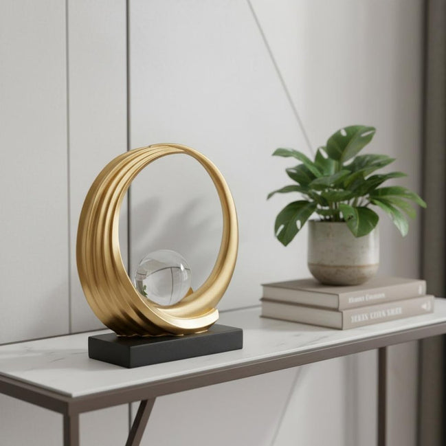 Gold Sphere Sculpture - 11" Gold Crystal Ball Statue