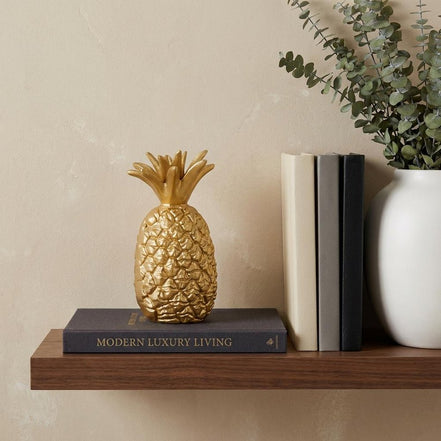 Metal Pineapple Sculpture - 9" Gold Cast Iron Pineapple Hand Painted Statue