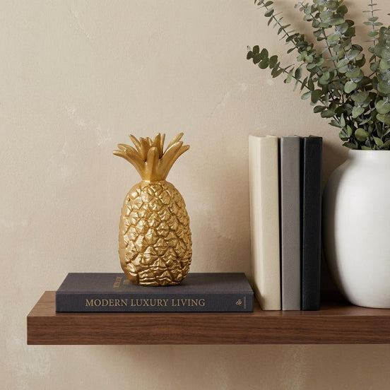 Metal Pineapple Sculpture - 9" Gold Cast Iron Pineapple Hand Painted Statue