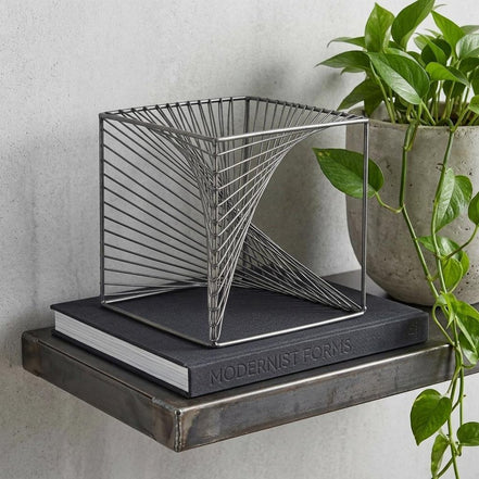 Square Metal Cube - 8" Silver Cube Sculpture