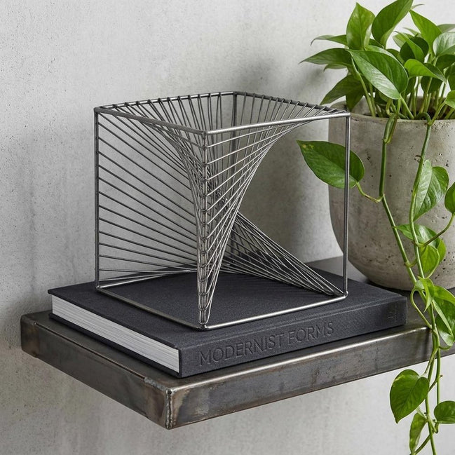 Square Metal Cube - 8" Silver Cube Sculpture
