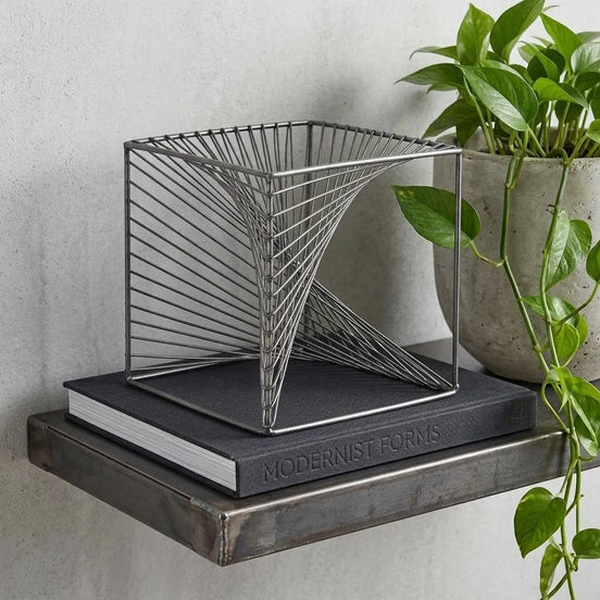 Square Metal Cube - 8" Silver Cube Sculpture
